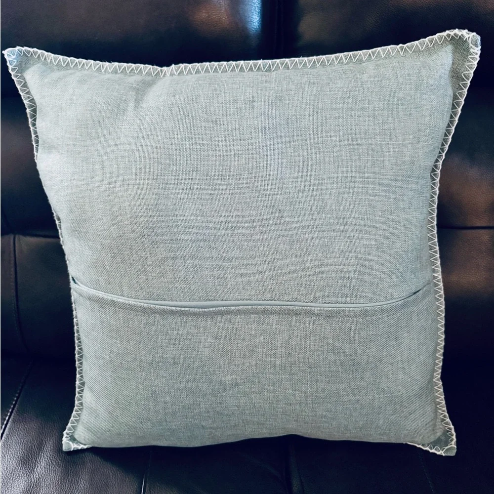 22 inch Pillow Cover textured linen look white stitching whipstitch